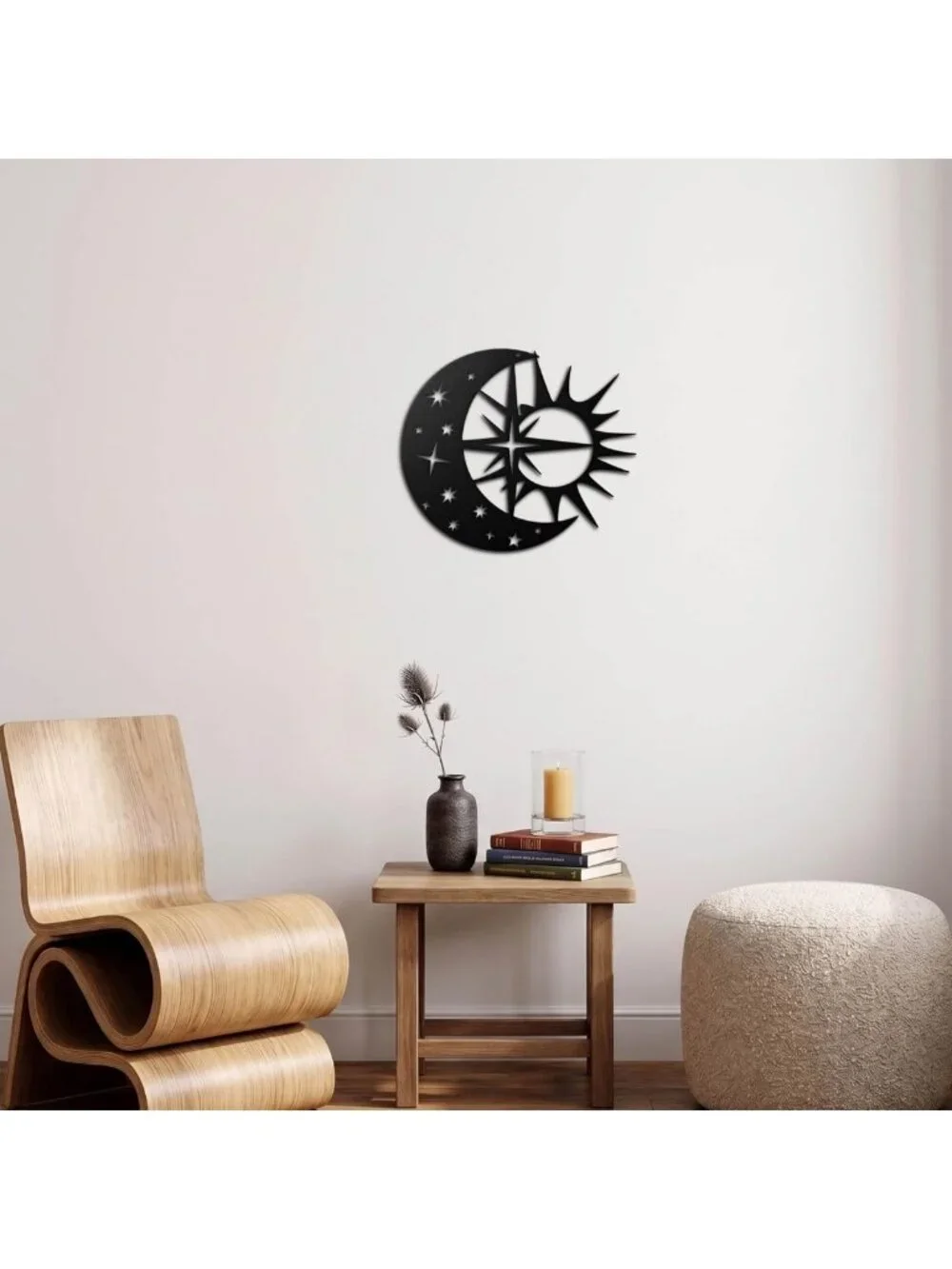 Celestial Metal Sun & Moon Wall Art Decor - Matte Black Stars & Sculpture for